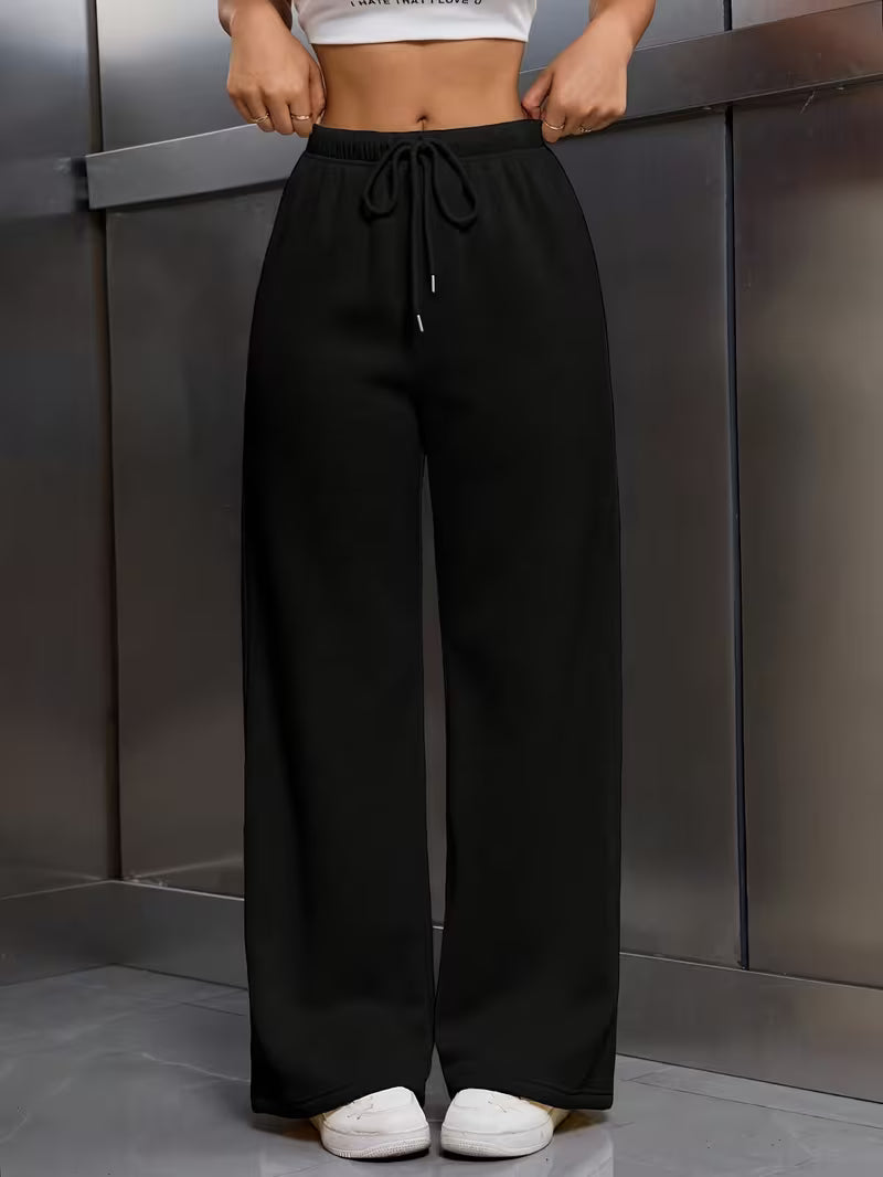 Freya | Drawstring-Waist Wide-Leg Fleece Sweatpants - Relaxed Fit Cold-Weather Loungewear