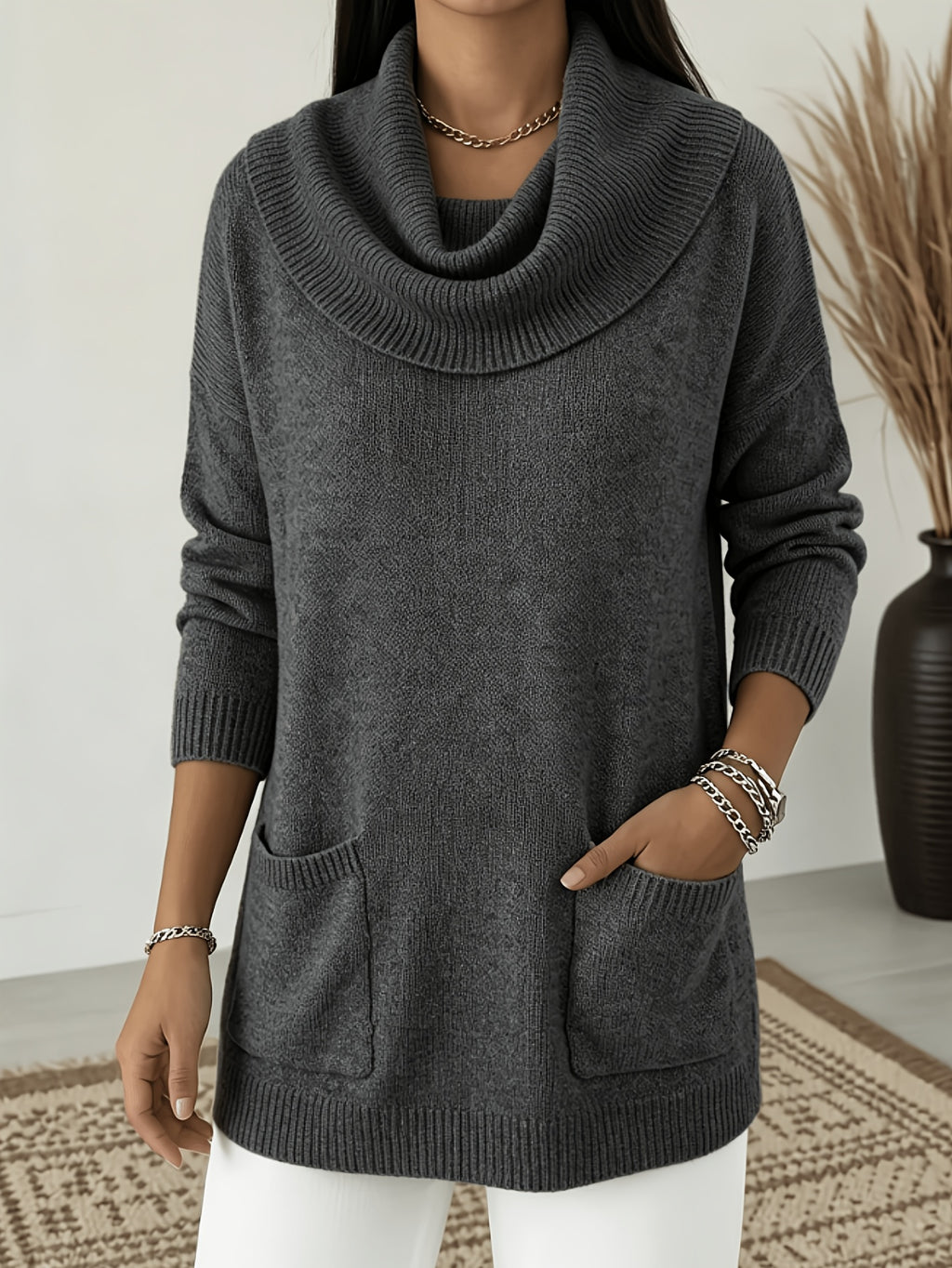Plus Size, MVQH Women's Plus-Size Oversized Slouchy Turtleneck Sweater - Loose Pullover with, Warm Winter Sweater Suitable for Fall/Winter, Machine Washable Cozy Sweater for Layering, Casual & Office Wear (No Transparency)