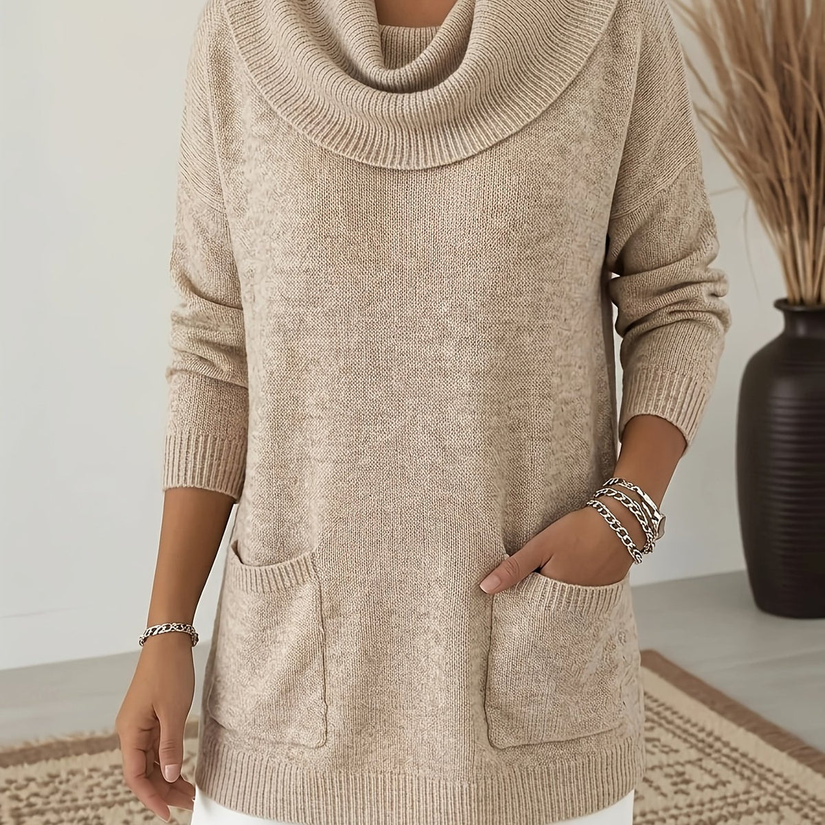 Plus Size, MVQH Women's Plus-Size Oversized Slouchy Turtleneck Sweater - Loose Pullover with, Warm Winter Sweater Suitable for Fall/Winter, Machine Washable Cozy Sweater for Layering, Casual & Office Wear (No Transparency)