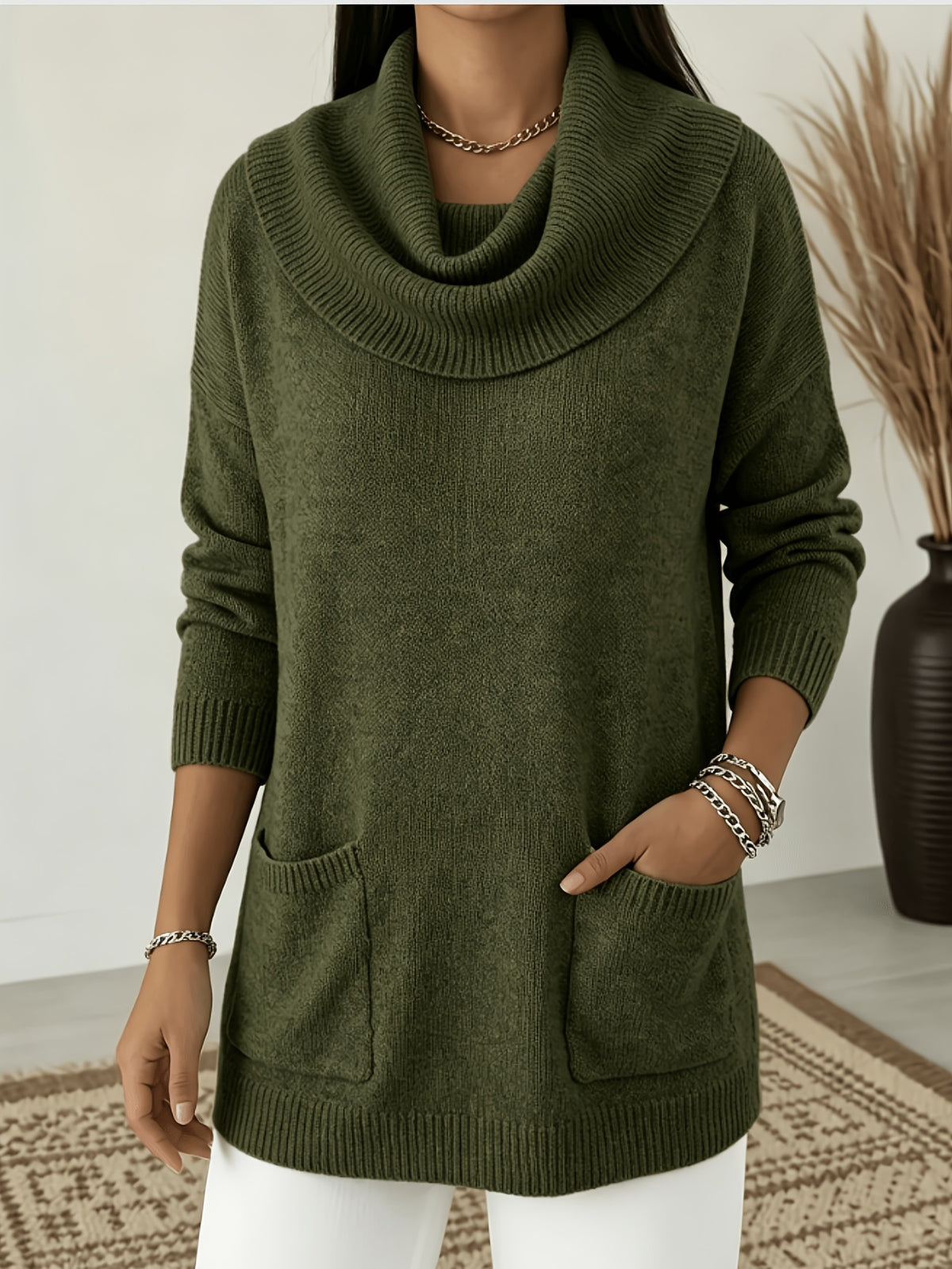Plus Size, MVQH Women's Plus-Size Oversized Slouchy Turtleneck Sweater - Loose Pullover with, Warm Winter Sweater Suitable for Fall/Winter, Machine Washable Cozy Sweater for Layering, Casual & Office Wear (No Transparency)