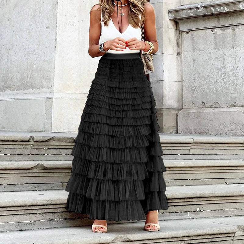 Women’s High-Waist Pleated Midi Skirt – Elegant Flowing A-Line Fashion