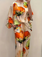 Celeste |  Floral Two-Piece Outfit Set – Flowing Long Sleeve Blouse with Wide-Leg Pants Ensemble