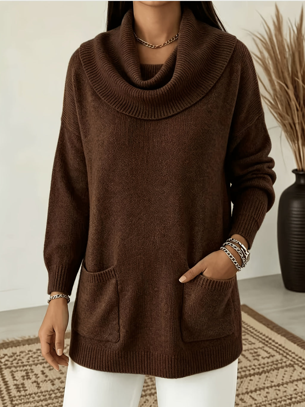 Plus Size, MVQH Women's Plus-Size Oversized Slouchy Turtleneck Sweater - Loose Pullover with, Warm Winter Sweater Suitable for Fall/Winter, Machine Washable Cozy Sweater for Layering, Casual & Office Wear (No Transparency)