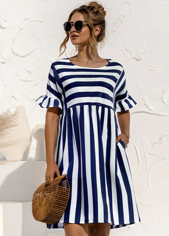 Women's Chic Striped Midi Dress – Trendy Casual Fashion Dress with Timeless Modern Style