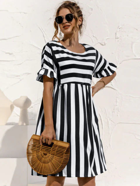 Women's Chic Striped Midi Dress – Trendy Casual Fashion Dress with Timeless Modern Style