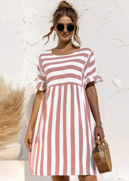 Women's Chic Striped Midi Dress – Trendy Casual Fashion Dress with Timeless Modern Style
