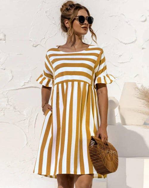 Women's Chic Striped Midi Dress – Trendy Casual Fashion Dress with Timeless Modern Style