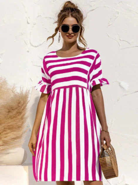Women's Chic Striped Midi Dress – Trendy Casual Fashion Dress with Timeless Modern Style