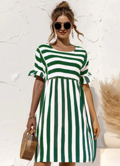 Women's Chic Striped Midi Dress – Trendy Casual Fashion Dress with Timeless Modern Style