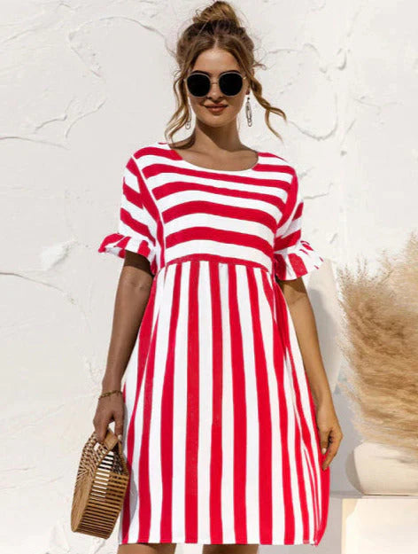 Women's Chic Striped Midi Dress – Trendy Casual Fashion Dress with Timeless Modern Style