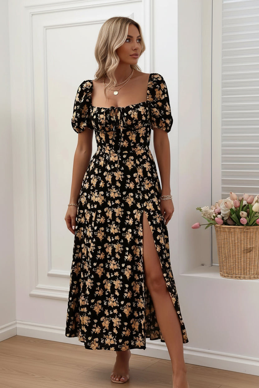 Women's Flower Print Summer Dress – Chic Midi-Length Design for Everyday Elegance