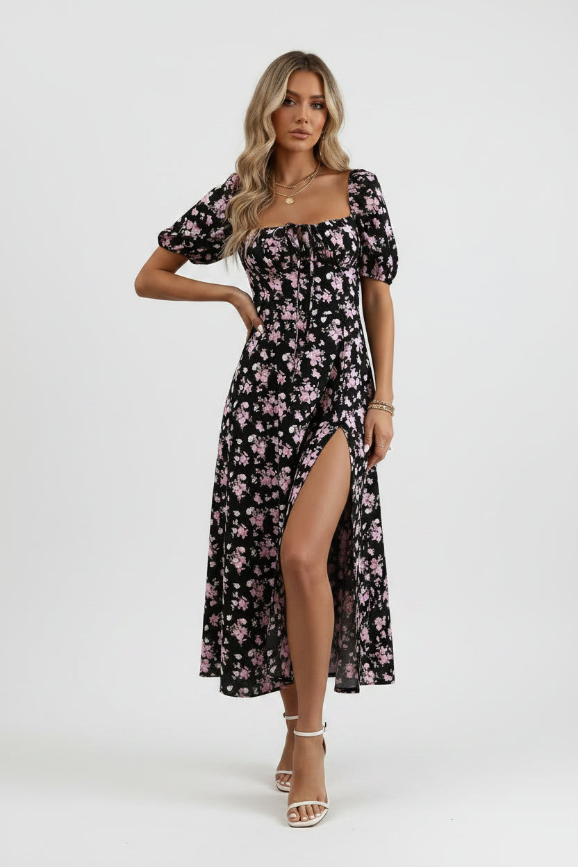 Women's Flower Print Summer Dress – Chic Midi-Length Design for Everyday Elegance