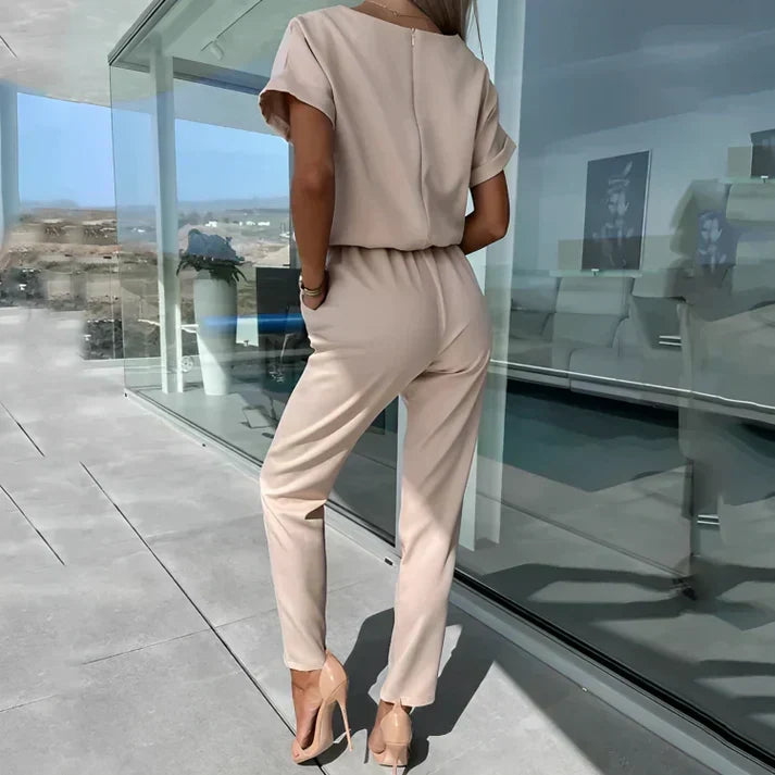 Women's Belted Utility Jumpsuit – Short Sleeve One Piece Outfit for Everyday Style