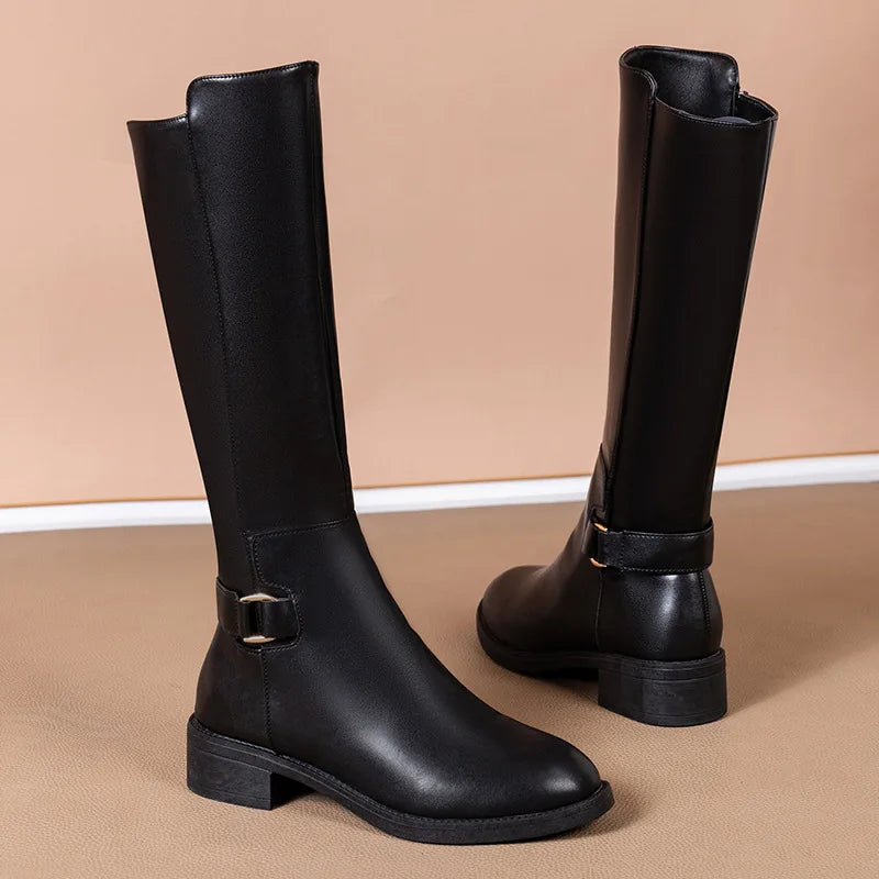 Megan | Buckle-Detail Knee-High Boots – Premium Fall and Winter Equestrian Footwear