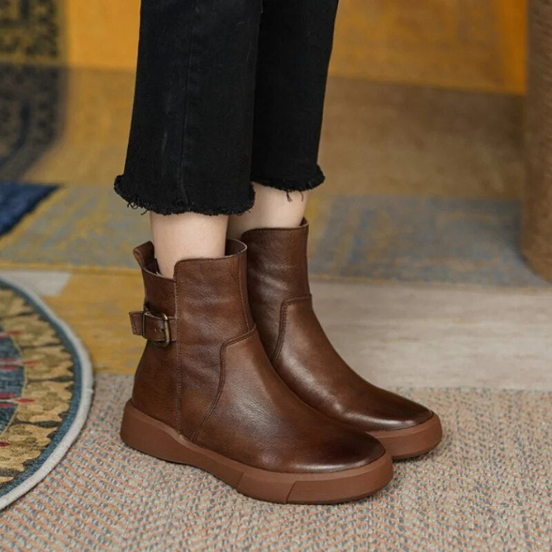 Linnea | Buckle-Strap Flat Ankle Boots – Everyday Fall and Winter Comfort Footwear