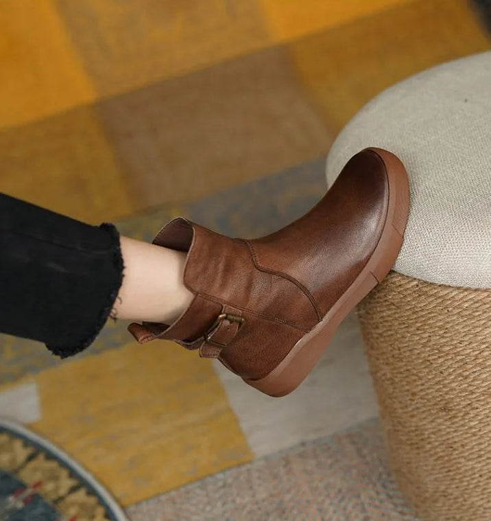 Linnea | Buckle-Strap Flat Ankle Boots – Everyday Fall and Winter Comfort Footwear