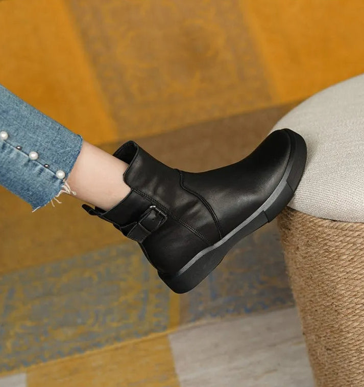 Linnea | Buckle-Strap Flat Ankle Boots – Everyday Fall and Winter Comfort Footwear