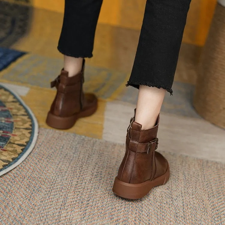 Linnea | Buckle-Strap Flat Ankle Boots – Everyday Fall and Winter Comfort Footwear
