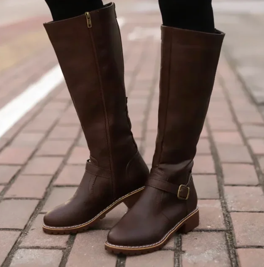 Paige | Buckle-Strap Knee-High Riding Boots – Premium Fall and Winter Equestrian Footwear