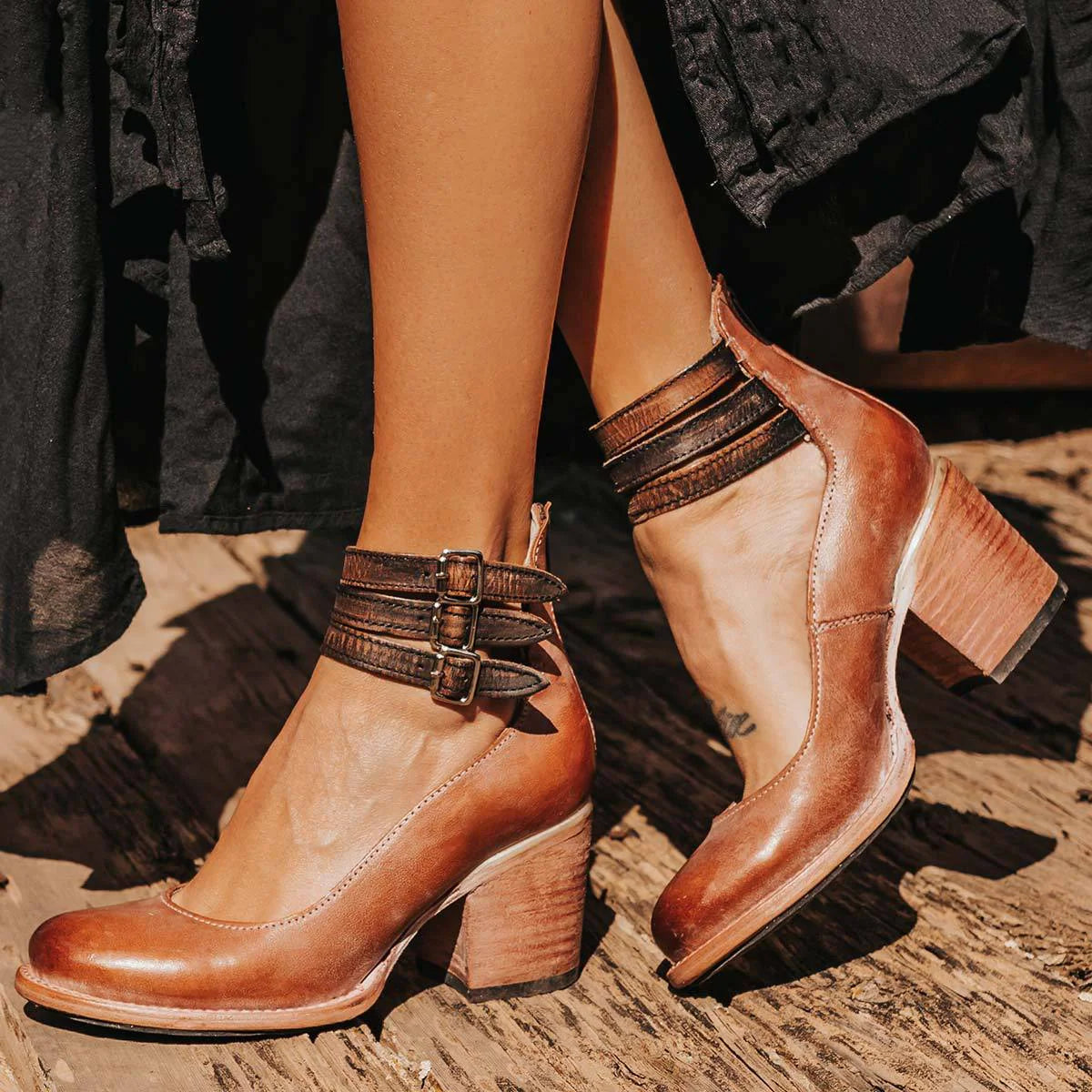 Women's Strappy Block Heel Ankle Booties – Chic Round Toe Fashion Boots