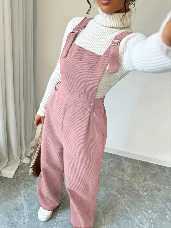 Oriana | Corduroy Square-Neck Wide-Leg Overalls - Chic Retro-Inspired Going-Out Style