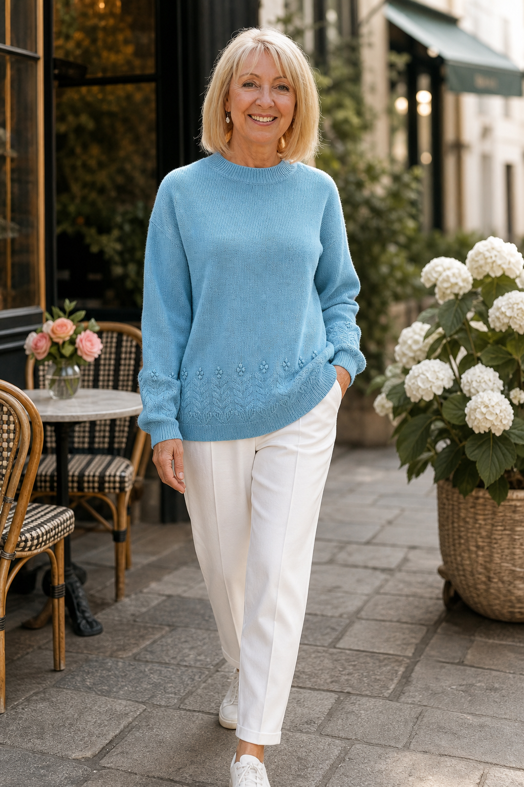 Clarette | Crewneck Long Sleeve Embroidered Cable Knit Sweater – Cozy Pullover Outfit