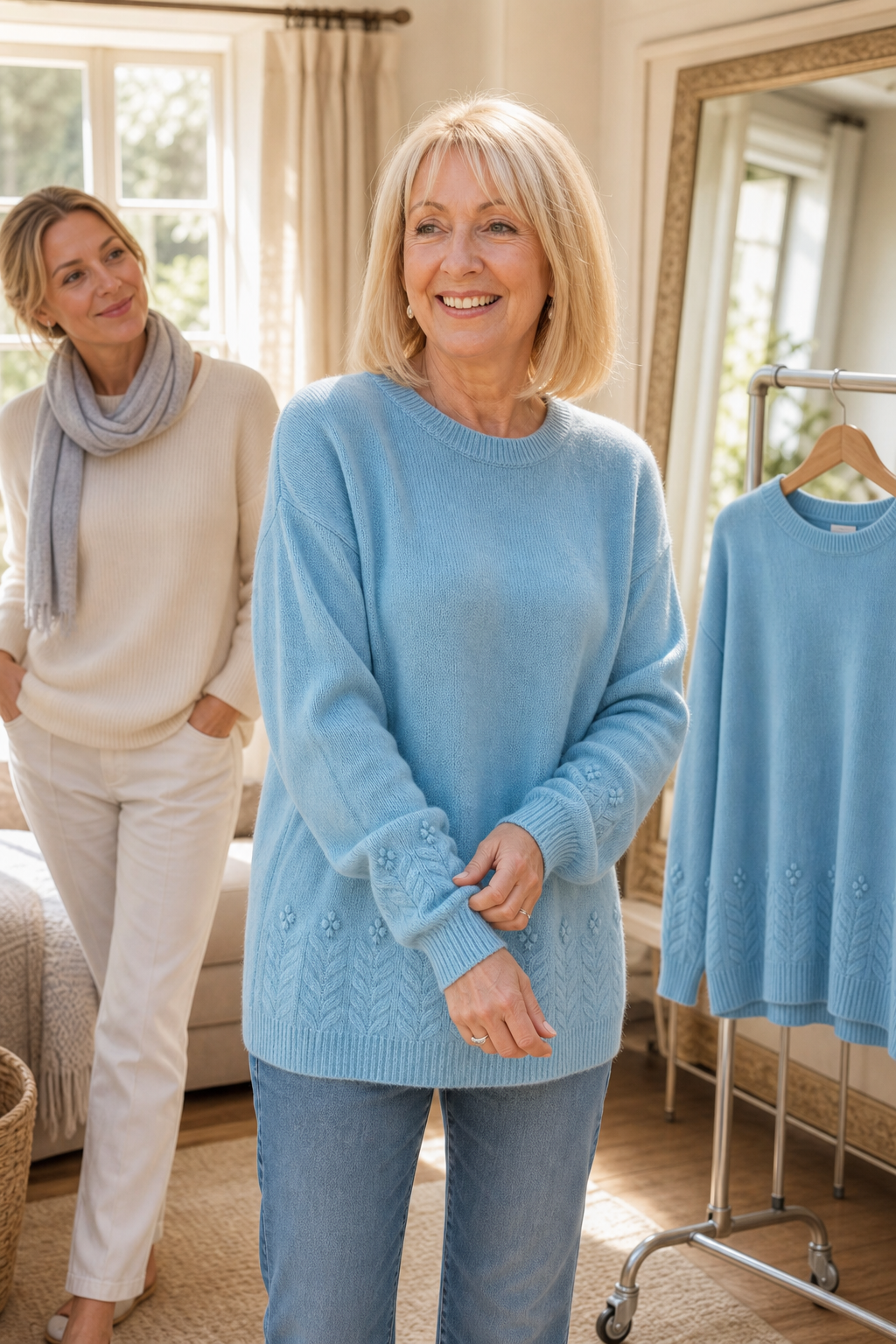 Clarette | Crewneck Long Sleeve Embroidered Cable Knit Sweater – Cozy Pullover Outfit