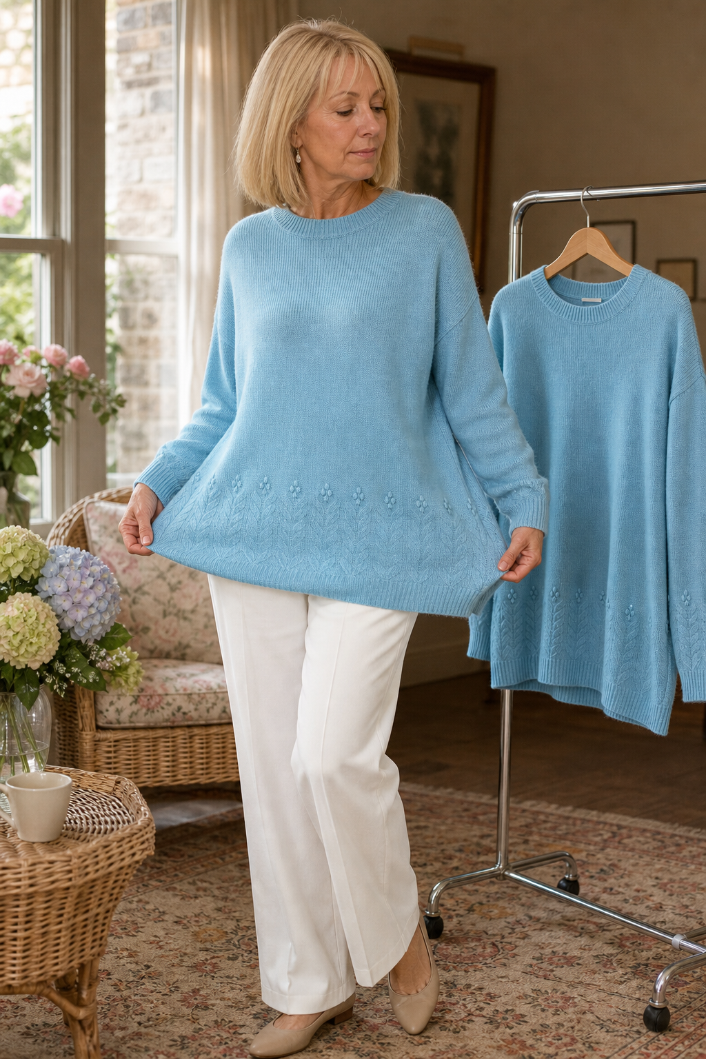Clarette | Crewneck Long Sleeve Embroidered Cable Knit Sweater – Cozy Pullover Outfit
