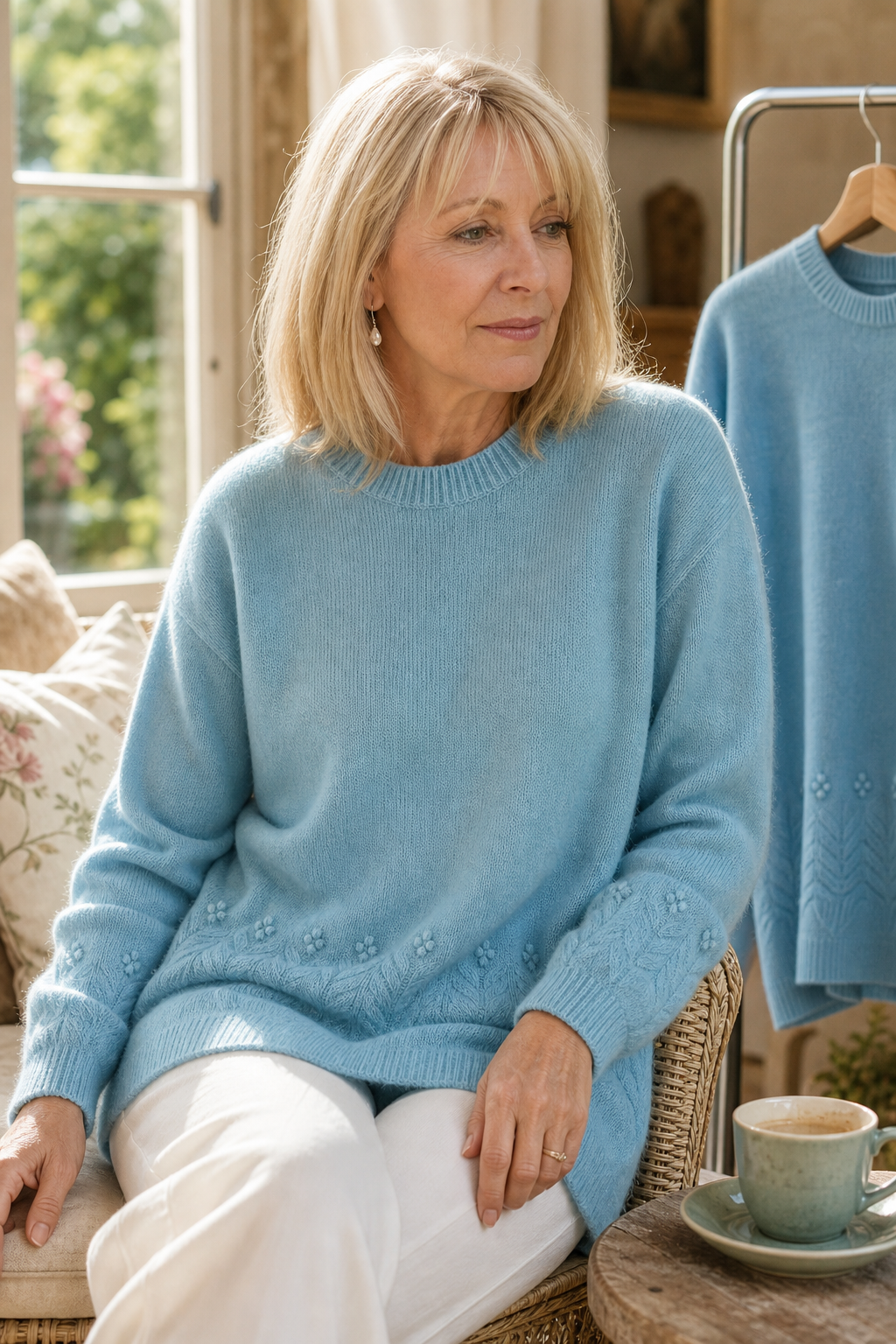 Clarette | Crewneck Long Sleeve Embroidered Cable Knit Sweater – Cozy Pullover Outfit