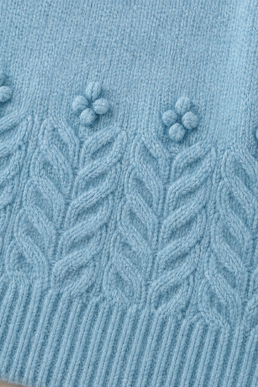 Clarette | Crewneck Long Sleeve Embroidered Cable Knit Sweater – Cozy Pullover Outfit
