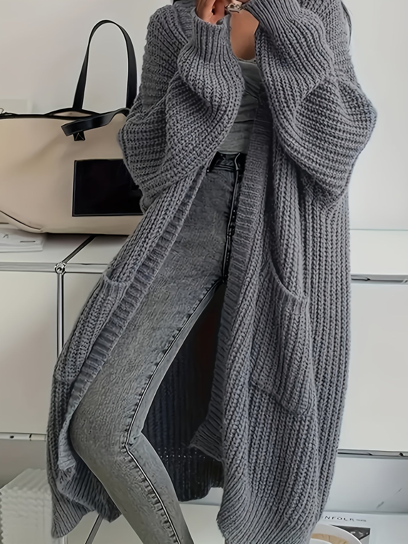 Jane | Long Sleeve Open Front Chunky Knit Cardigan – Cozy Oversized Layering Outfit