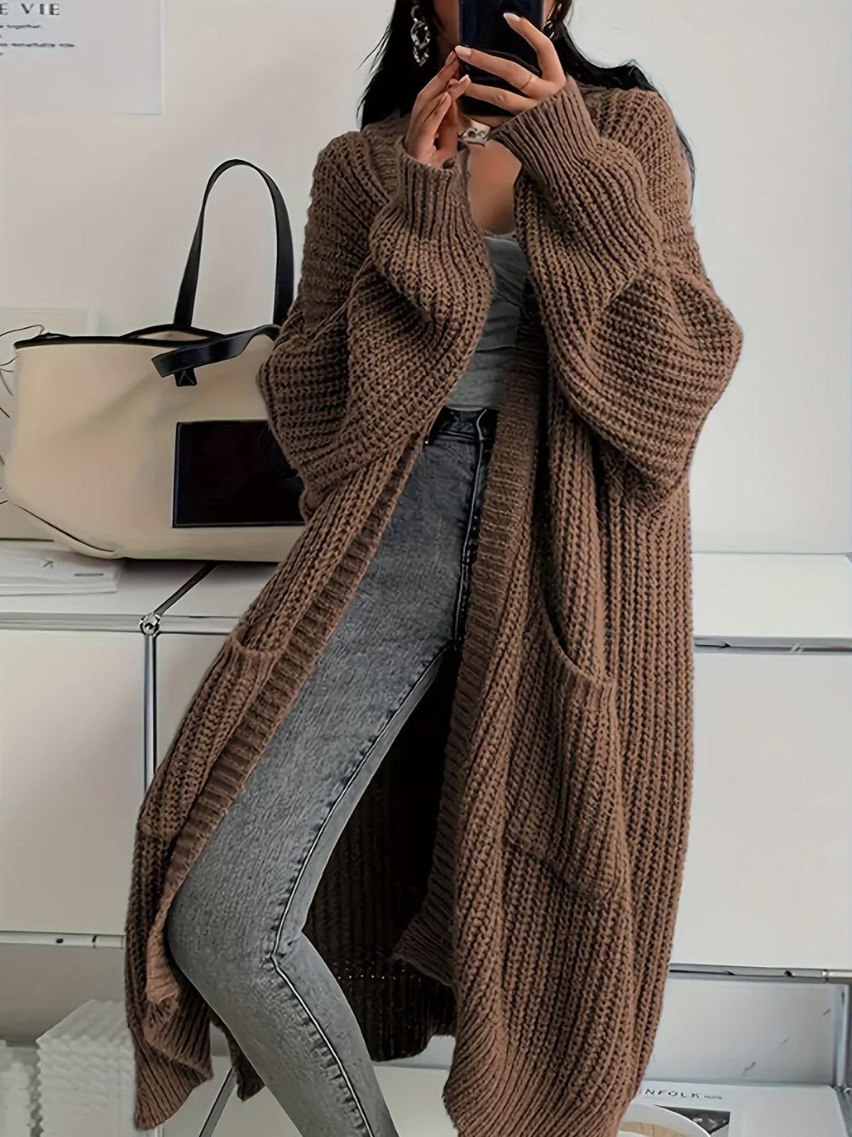 Jane | Long Sleeve Open Front Chunky Knit Cardigan – Cozy Oversized Layering Outfit