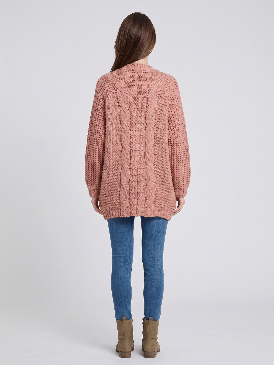 Livia | Open Front Cable Knit Cardigan – Cozy Long Sleeve Layering Outfit