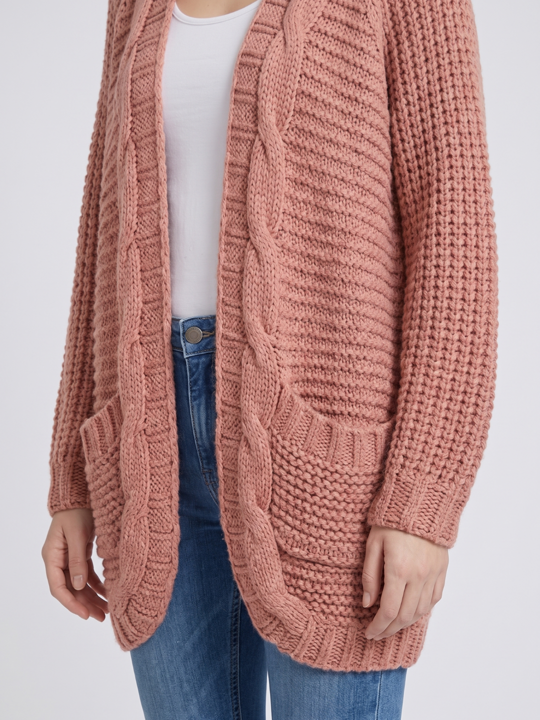 Livia | Open Front Cable Knit Cardigan – Cozy Long Sleeve Layering Outfit