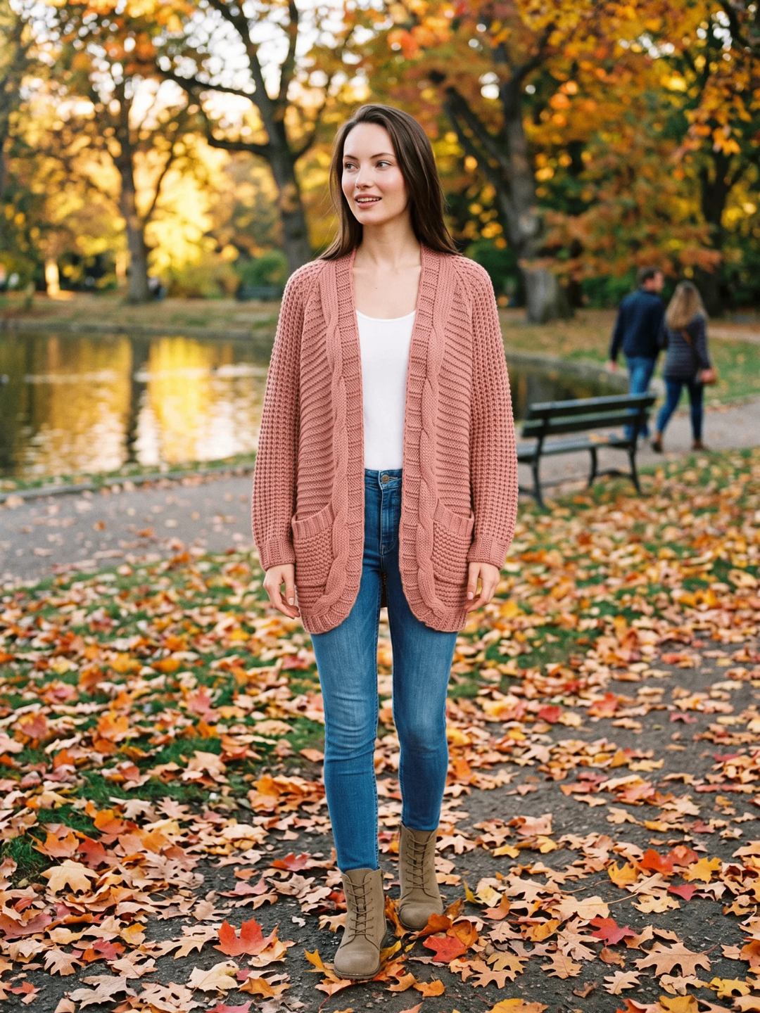 Livia | Open Front Cable Knit Cardigan – Cozy Long Sleeve Layering Outfit