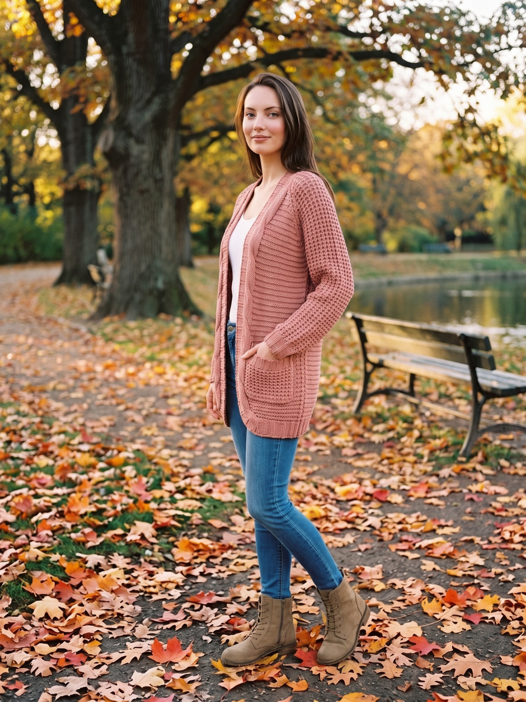 Livia | Open Front Cable Knit Cardigan – Cozy Long Sleeve Layering Outfit