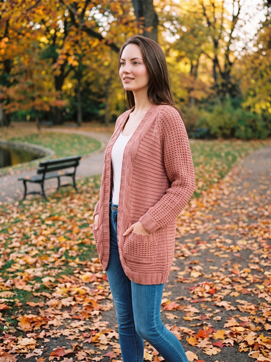 Livia | Open Front Cable Knit Cardigan – Cozy Long Sleeve Layering Outfit