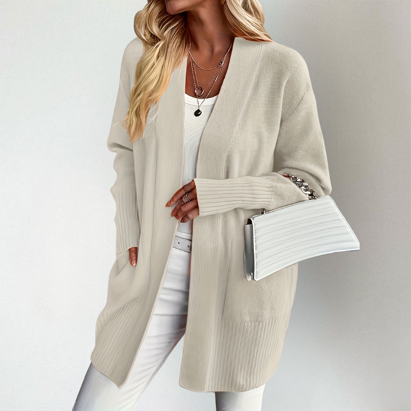 Eleanora | Open Front Long Sleeve Knit Cardigan – Vibrant Layering Outfit for Casual & Autumn Wear