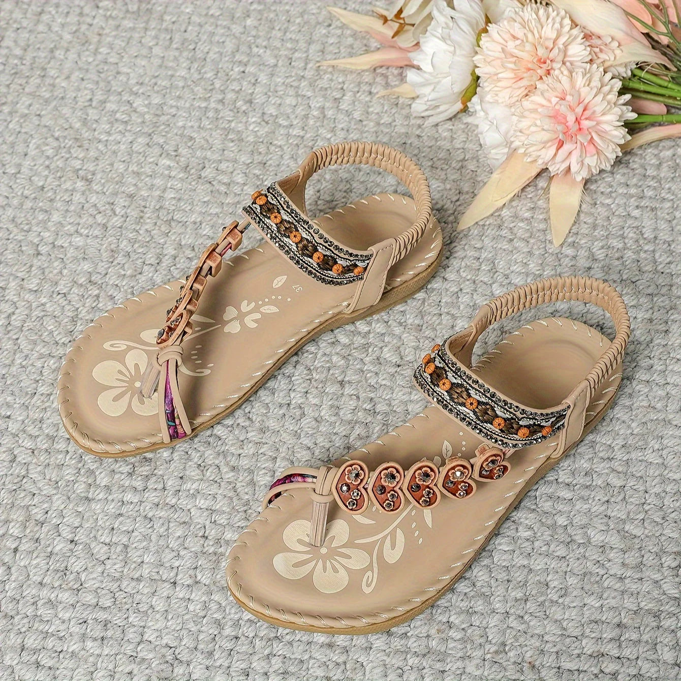 Women's Toe Ring Flat Sandals – Elegant Slip-On Summer Beach Shoes