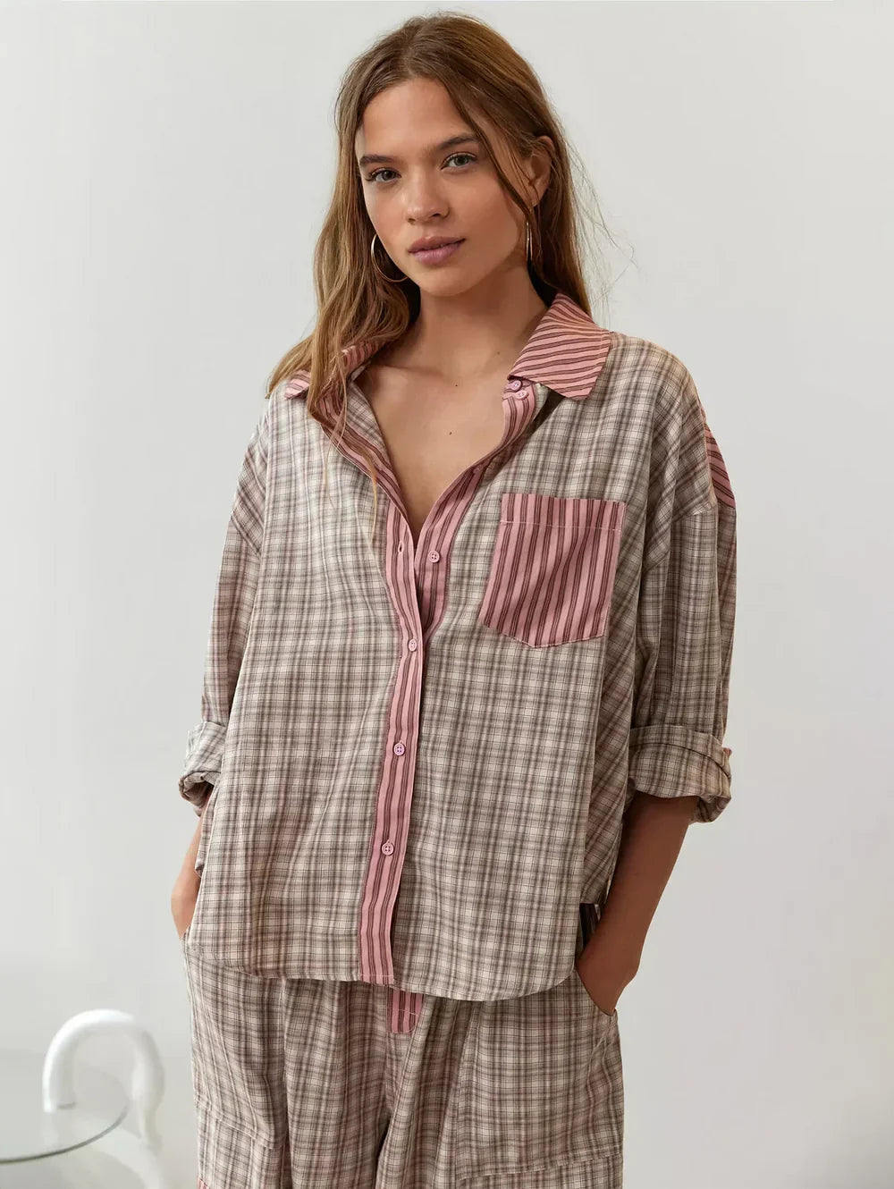 Women's Plaid Sleepwear Set – Button Front Long Sleeve Pajama Co Ord
