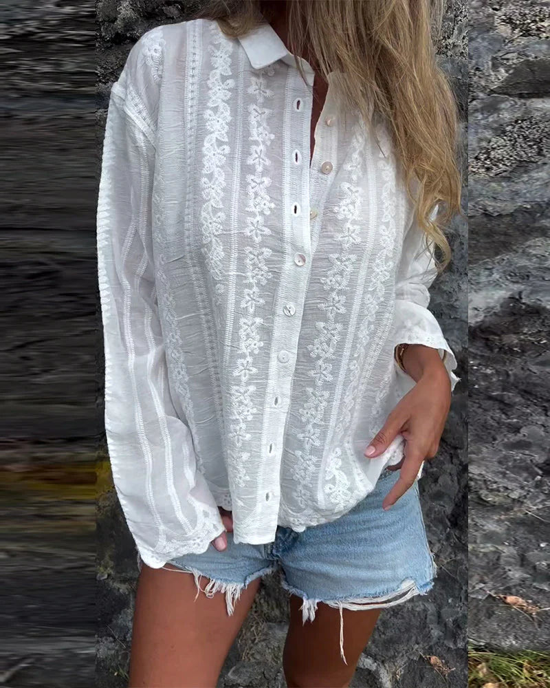 Women’s Elegant Deep V Lace Long Sleeve Top – Romantic Sheer Detail Chic Blouse for Effortless Sophistication