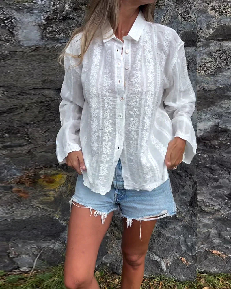 Women’s Elegant Deep V Lace Long Sleeve Top – Romantic Sheer Detail Chic Blouse for Effortless Sophistication