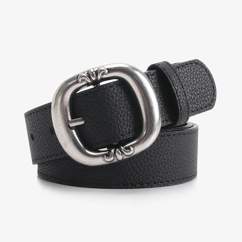 Women's Classic Wide Waist Belt with Oval Buckle - Modern Minimalist Style