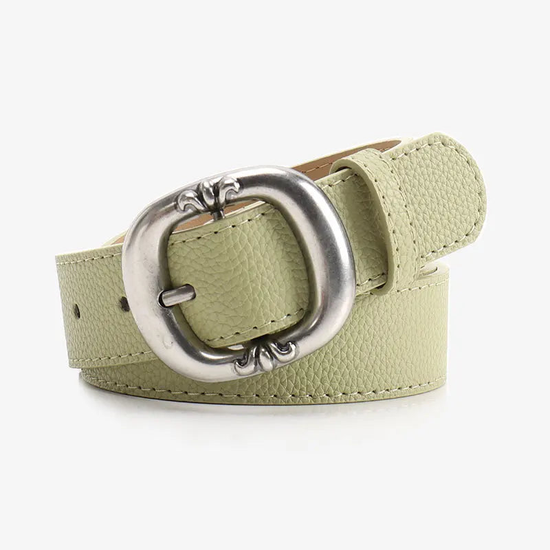 Women's Classic Wide Waist Belt with Oval Buckle - Modern Minimalist Style