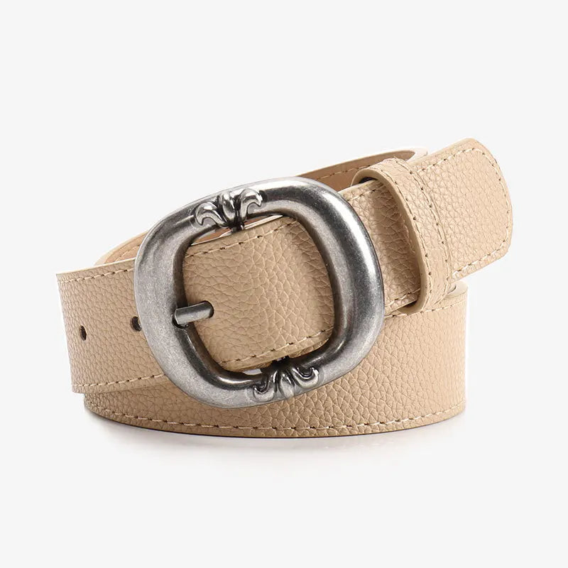 Women's Classic Wide Waist Belt with Oval Buckle - Modern Minimalist Style