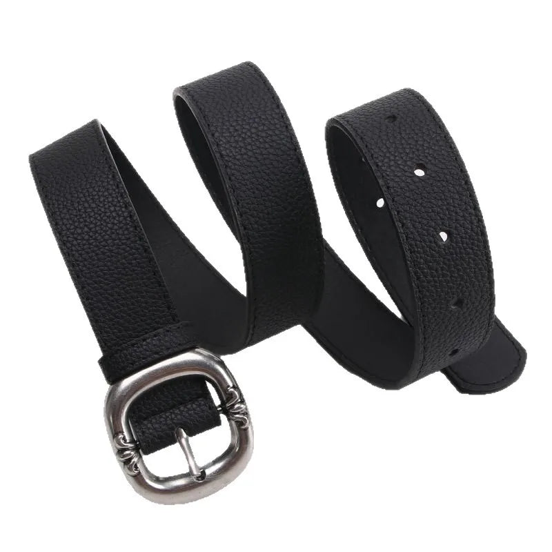 Women's Classic Wide Waist Belt with Oval Buckle - Modern Minimalist Style