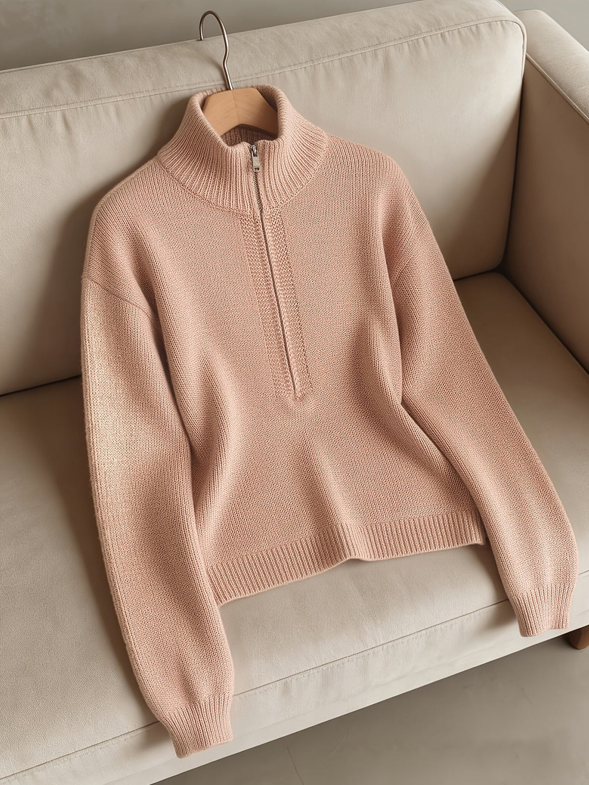 Dido | Stand-Collar Quarter-Zip Ribbed-Hem Sweater - Drop-Shoulder Knitwear