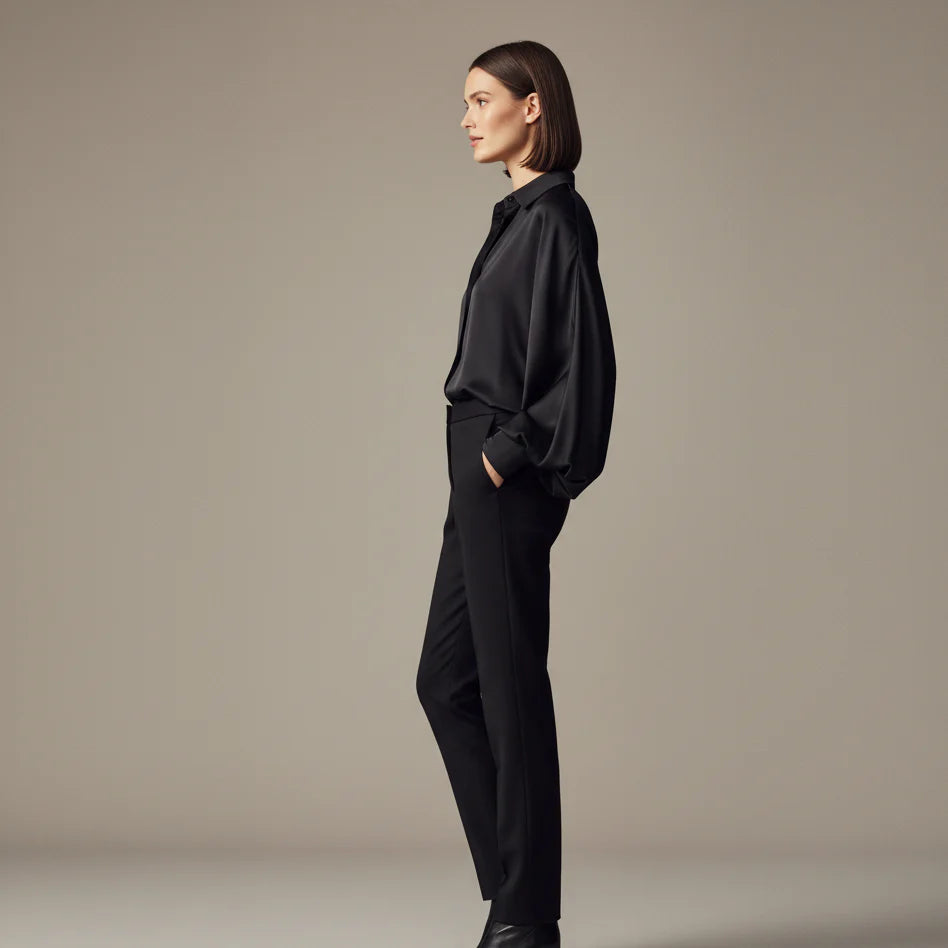 Women’s Long Sleeve Collared Blouse – Refined Draped Blouse for Office & Events