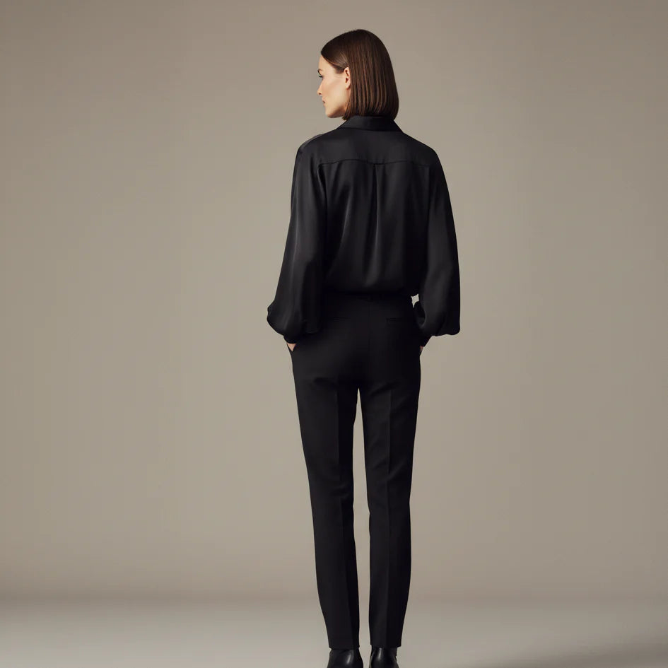 Women’s Long Sleeve Collared Blouse – Refined Draped Blouse for Office & Events